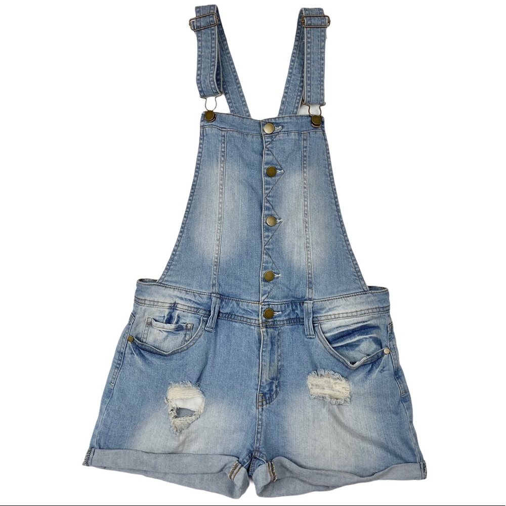 Shortalls Bib Overall Jean Shorts Button Down XL
